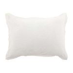 white cotton sham with vertical stitched stripes, hidden button closure, and polished flange edges
