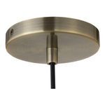 Close-up view of antique brass ceiling mount with black cord attached
