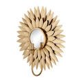 Left angled view of Plumage Wall Sconce displaying leaf texture and brass finish with mirror