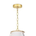 Side view close-up of diffuser at base of French Maid Small Chandelier with warm beige light