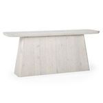 Orlando Console Table in white oak finish with a bold trapezoidal pedestal base and a smooth rectangular top