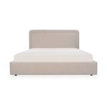 Simon Storage Bed with rounded headboard and piped detailing, upholstered in flecked beige polyester