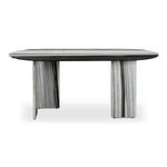 Celia Oval Dining Table with expressive panda marble featuring an oval top and solid rectangular pillar legs