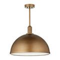 Pendant hanging with light on, illuminating the frosted diffuser and dome edges