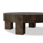 Close-up perspective highlighting thick square legs and distinctive wood texture