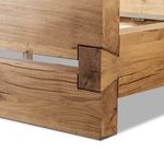 Close-up showing wooden side rail joint detail with visible wood grain and grain direction