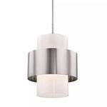Corinth large pendant with white cylindrical diffuser and offset polished metal band