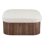 Rear view of Sonny ottoman highlighting smooth walnut veneer base without any handles