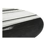 Close-up corner of the table top showing smooth rounded edge and contrasting black marble streak