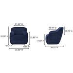 Stevie Lounge Chair dimensional diagram with detailed width, height, and depth measurements in navy blue fabric