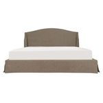 Weston Storage Bed with brown polyester wingback frame and removable slipcover, white mattress included