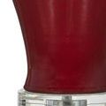 Closer look at lower portion of red ceramic base and transparent acrylic round platform