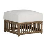 Newport woven ottoman with natural wicker base and white cushioned top for outdoor seating
