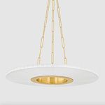 Prattsburgh chandelier hanging at low angle highlighting chain links and shade edge details