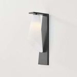 Andros Wall Sconce with black L-shaped metal backplate and opal matte glass ellipse-shaded conical light