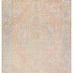 Beige and blue vintage style rug with a center medallion and intricate tribal and floral border