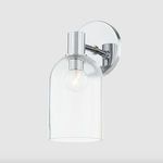 Single light paisley bath sconce in polished chrome finish with clear bell-shaped glass shade