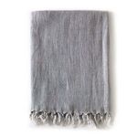 Ocean blue Montauk Linen King Blanket with natural linen texture and tassels on short edges