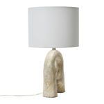 Side view of Eclipse Resin Table Lamp showing curved textured base and white shade with cord extending from base