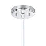 Close-up of chrome ceiling mount and downrod connecting to pendant shade