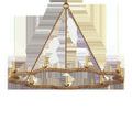Side view of Savoie Chandelier highlighting scalloped rattan frame and gold leaf candle holders