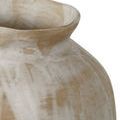 Close-up focus on large Monte Carlo vase curving belly and hand-painted beige and white glazing