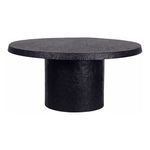 Black Brutalist pedestal coffee table with indented textured finish and round top