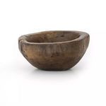 Handcrafted reclaimed wood bowl in ochre with a rounded, chunky shape and natural wood grain details