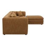 Opposite side view highlighting corner cushion arrangement and texture of fabric upholstery