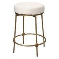 Asteria Iron Stool with round soft beige upholstered seat and hand-forged antique bronze finish iron base