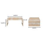 Rosa coffee table with dimensions overlay showing 40 inch width, 16 inch height, 30 inch depth