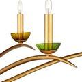 Close-up showing texture and gold finish on chandelier arms under green glass bobeches