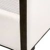 Close-up of metal bed slats foundation with smooth white fabric frame visible