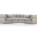 Light grey left arm-facing 5 piece sectional sofa with feather-blend cushions and soft upholstery