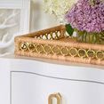 Close-up of oval gold handles and textured finish with basket tray on the top of the Helena Side Table