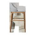 Profile view of Inga Stool showcasing curved upholstered backrest and wooden footrest