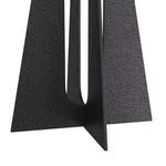Close-up of hammered black iron base panels with angular cutouts