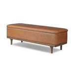 Iris Trunk shown from front angled view highlighting leather and wood frame details