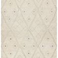 Hand-tufted cream and gray wool rug with modern Moroccan trellis pattern and short gray fringe