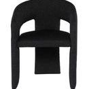Activated Charcoal Anise Dining Chair with curved backrest and integrated armrests upholstered in textured polyester fabric