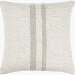 Rectangular lumbar pillow in ivory with two vertical sandstone parallel stripes and a subtle woven texture