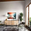 Carmel Cane Sideboard styled in a living room with art above and indoor plants nearby