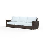 Montecito Sofa with cognac multi-colored virgin resin wicker frame and white seat and back cushions