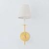 Amina Wall Sconce front view highlighting round wall plate and fabric shade