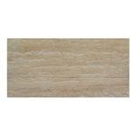 Top-down view of rectangular beige stone tabletop showing soft natural veining