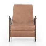 Side angle of olive green recliner with footrest extended