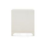 Side view of end table showing smooth sand white finish and clean straight silhouette