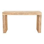 Evander dining table crafted from solid reclaimed oak with natural grain and knots, modern blocked construction.