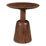 Nels end table in solid acacia wood with rounded base and simple round tabletop showcasing woodgrain