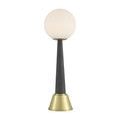 Lamp front view with dark faux shagreen shaft and warm brass base